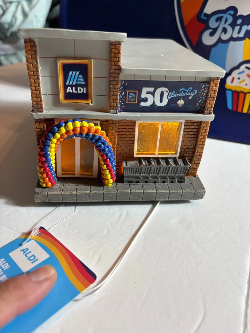 Aldis birthday store and 50th Anniversary grocery bag